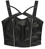 BLACK VEGAN LEATHER BUSTIER WITH PIPING