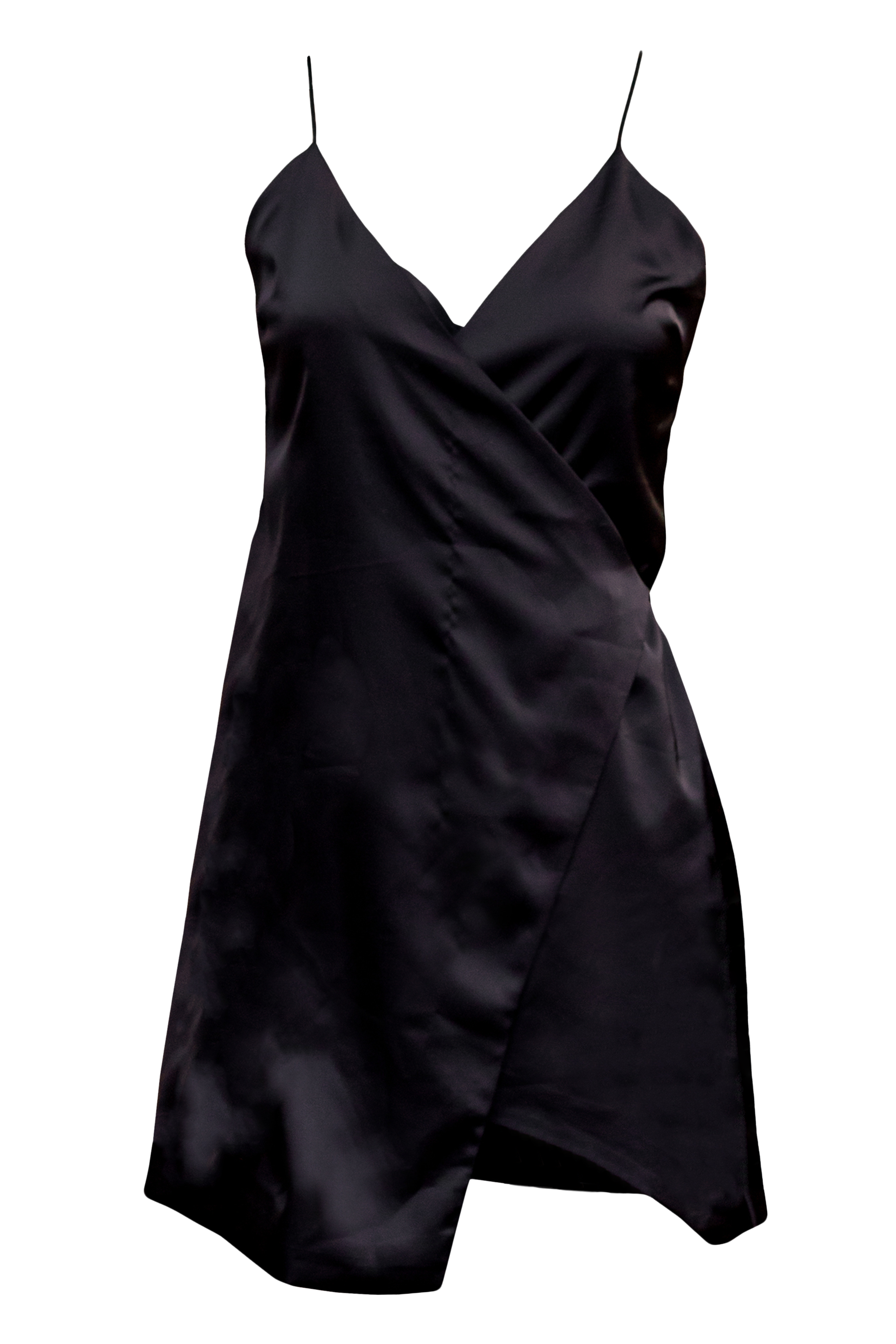 Black Satin Mini Wrap Dress S