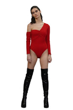 RED PEACE DEALER VEGAN RIBBED BODYSUIT