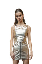 METALLIC SILVER VEGAN LEATHER BUSTIER