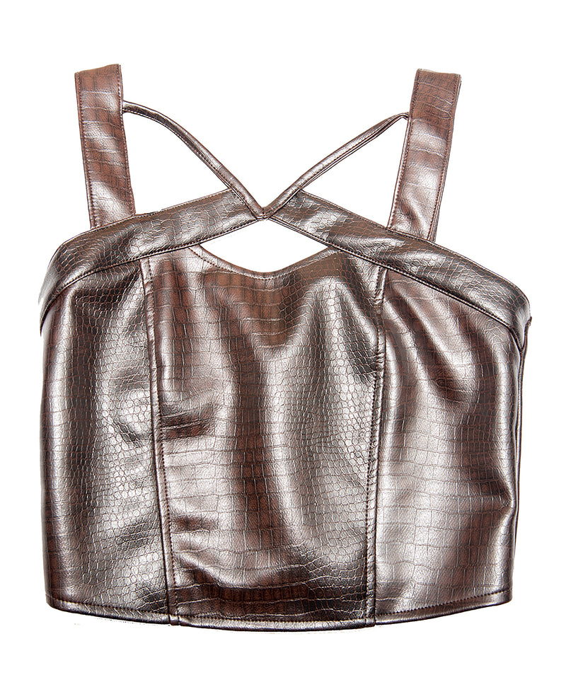 CHESTNUT CROC VEGAN LEATHER BUSTIER