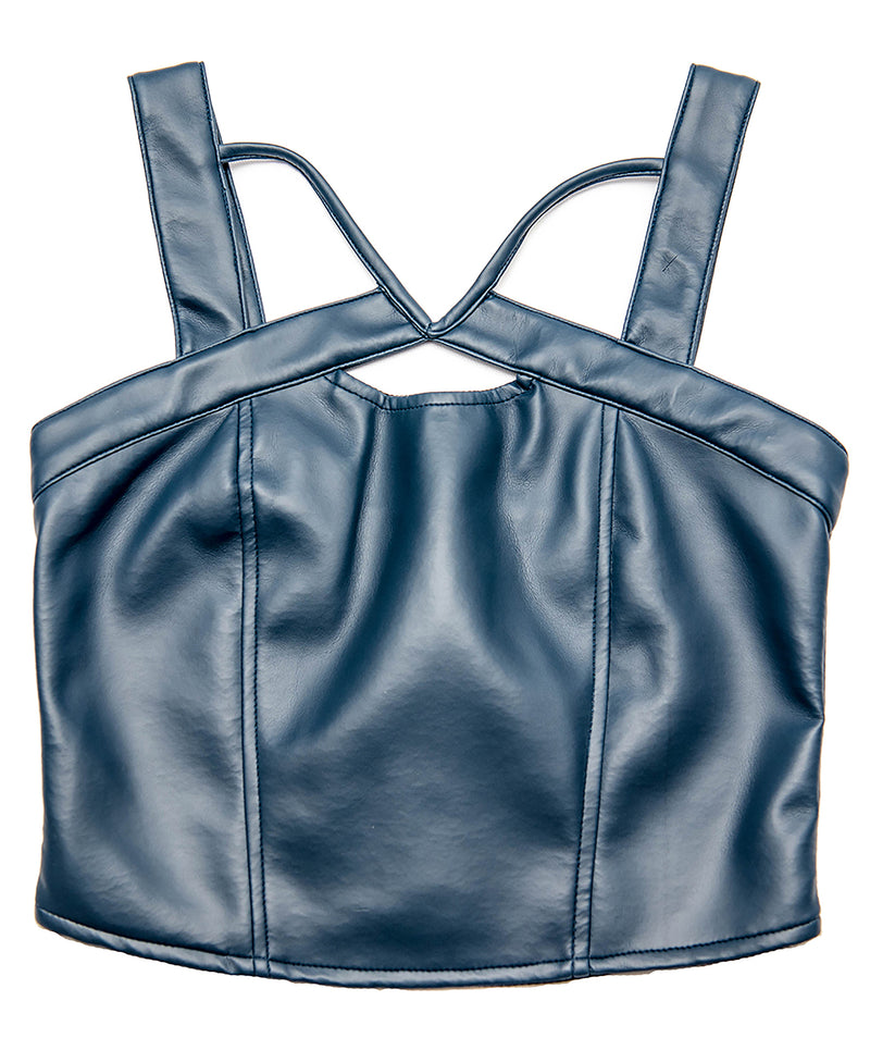 NAVY BLUE VEGAN LEATHER BUSTIER