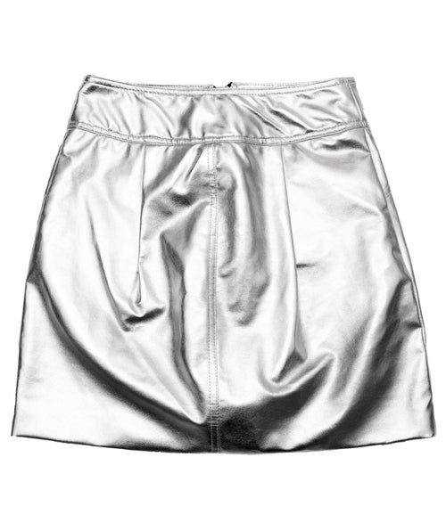 METALLIC SILVER VEGAN LEATHER MINI SKIRT