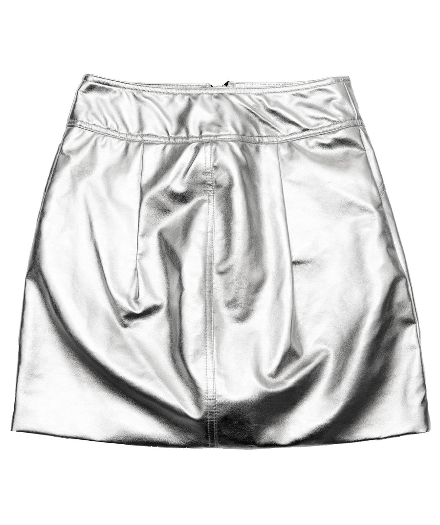 METALLIC SILVER VEGAN LEATHER MINI SKIRT – Delikate Rayne