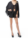 BLACK SATIN AND VENICE LACE TRIM KIMONO