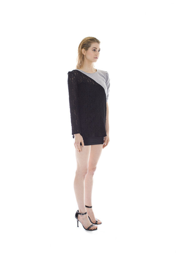 LACE AND FLEECE SLASHER TOP