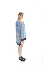 BLUE SATIN AND VENICE LACE TRIM TIE BACK TUNIC