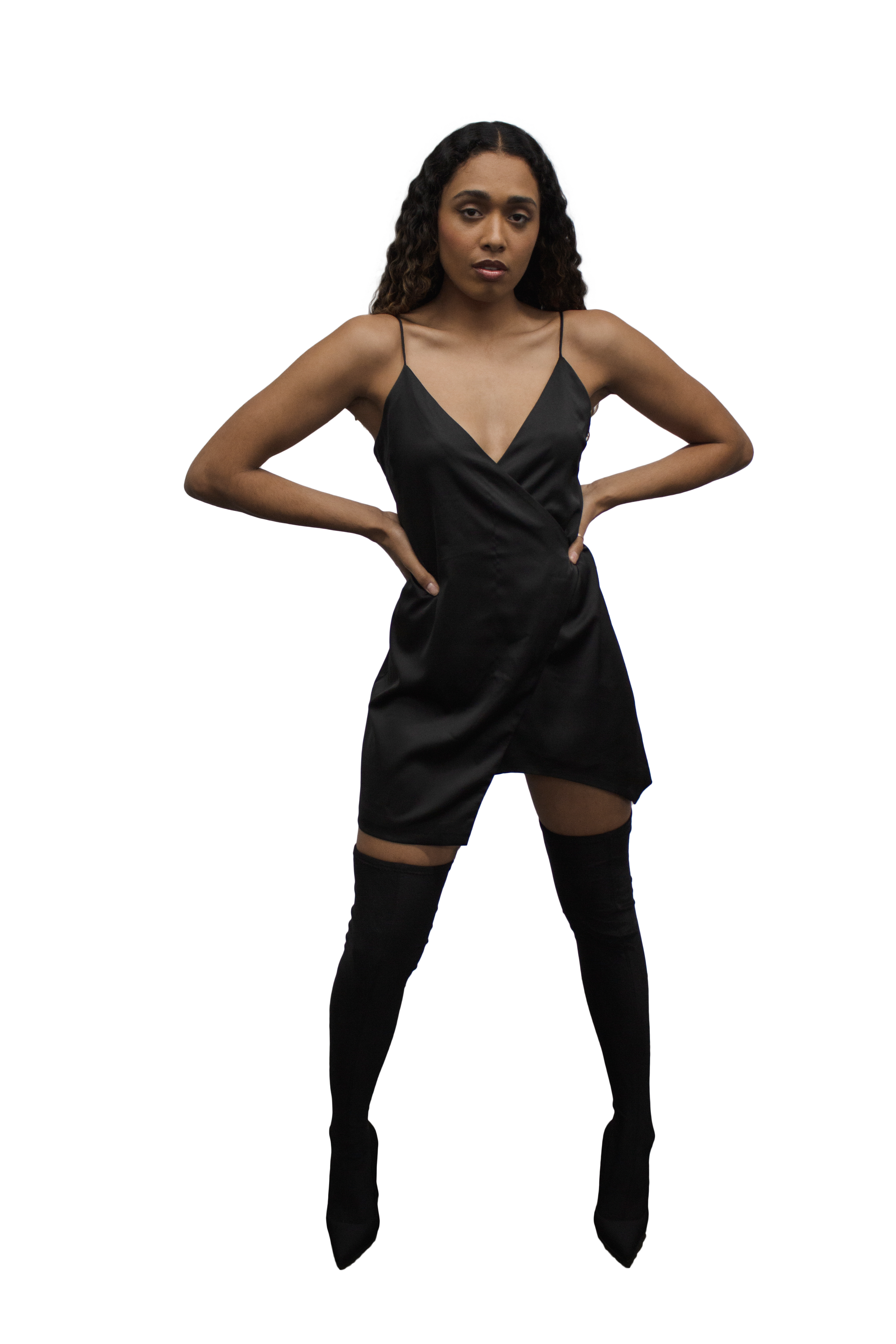 Black SATIN MINI WRAP DRESS S Black SATIN MINI WRAP DRESS S