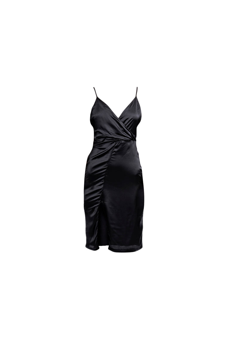 BLACK SATIN MIDI SLIP DRESS Delikate Rayne BLACK SATIN MIDI SLIP DRESS Delikate Rayne