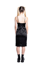 BLACK SATIN MIDI SLIP DRESS