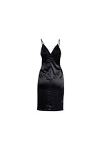 BLACK SATIN MIDI SLIP DRESS