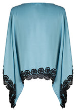 BLUE SATIN AND VENICE LACE TRIM KIMONO