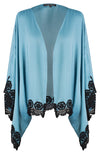 BLUE SATIN AND VENICE LACE TRIM KIMONO