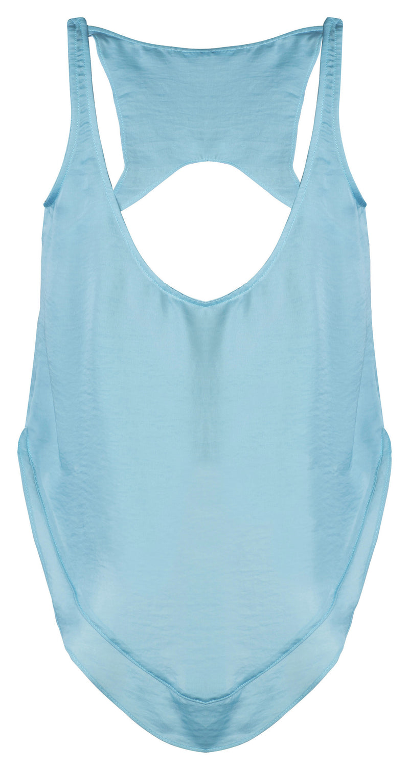 BLUE SATIN RACER BACK TANK