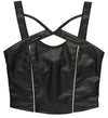 BLACK VEGAN LEATHER BUSTIER WITH PIPING