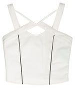 WHITE VEGAN LEATHER BUSTIER WITH PIPING