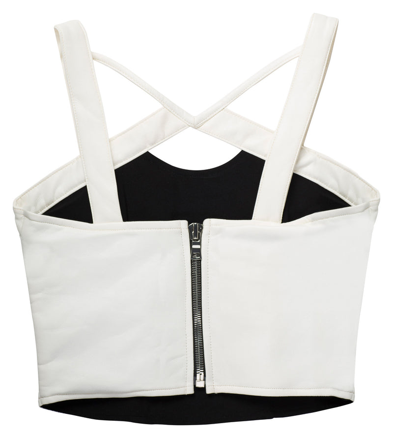 WHITE VEGAN LEATHER BUSTIER WITH PIPING