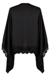 BLACK SATIN AND VENICE LACE TRIM KIMONO