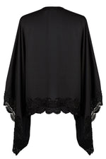 BLACK SATIN AND VENICE LACE TRIM KIMONO