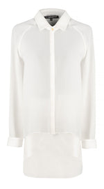 WHITE SLIT BACK BLOUSE WITH VEGAN LEATHER DETAILS