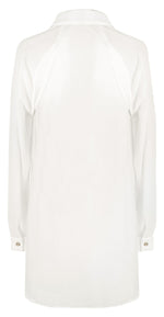 WHITE SLIT BACK BLOUSE WITH VEGAN LEATHER DETAILS