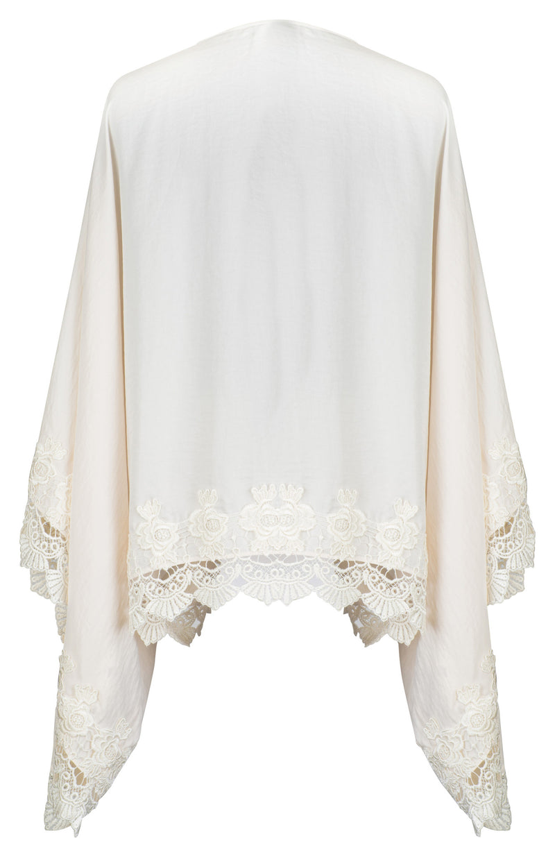 IVORY SATIN AND VENICE LACE TRIM KIMONO