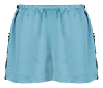 BLUE SATIN AND VENICE LACE TRIM SHORTS