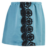 BLUE SATIN AND VENICE LACE TRIM SHORTS