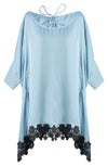 BLUE SATIN AND VENICE LACE TRIM TIE BACK TUNIC