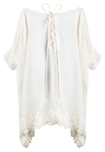 WHITE SATIN AND VENICE LACE TRIM TIE BACK TUNIC