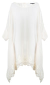 WHITE SATIN AND VENICE LACE TRIM TIE BACK TUNIC