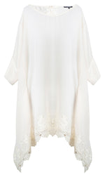 WHITE SATIN AND VENICE LACE TRIM TIE BACK TUNIC