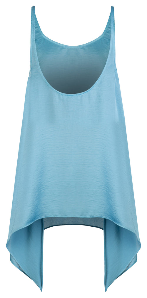 BLUE SATIN SCOOP BACK TANK