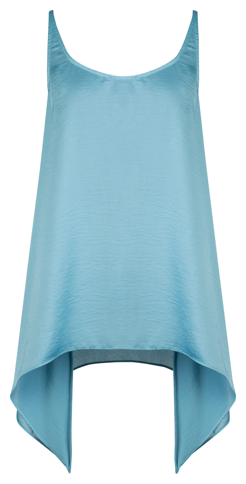 BLUE SATIN SCOOP BACK TANK