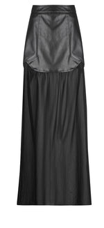 BLACK VEGAN LEATHER AND CHIFFON MAXI SKIRT