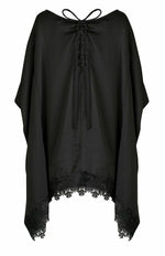 BLACK SATIN and VENICE LACE TRIM TIE BACK TUNIC