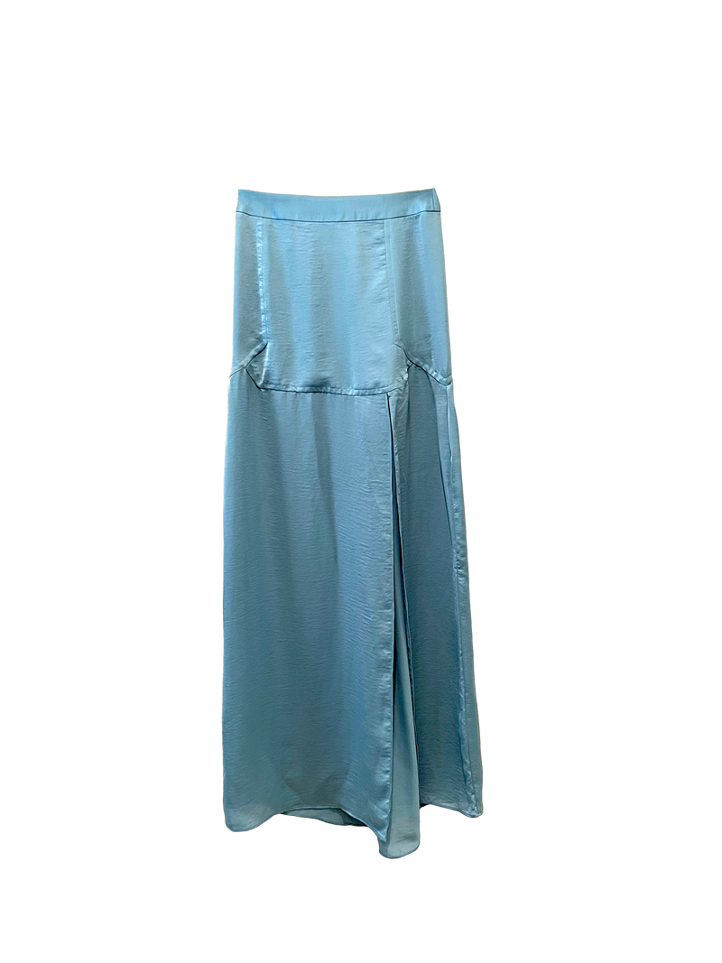 BLUE VEGAN SATIN MAXI SKIRT