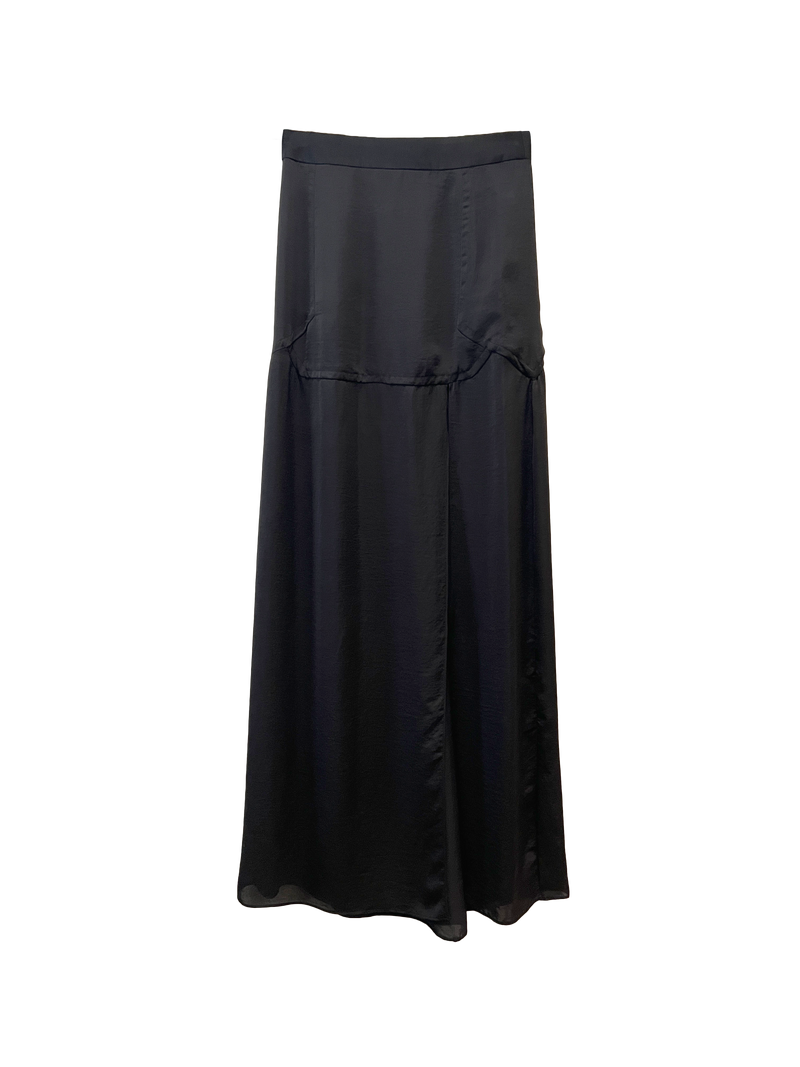 BLACK VEGAN SATIN MAXI SKIRT