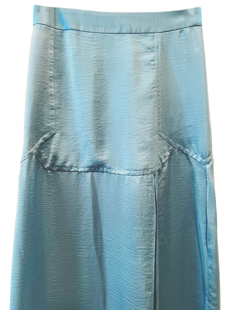 BLUE VEGAN SATIN MAXI SKIRT