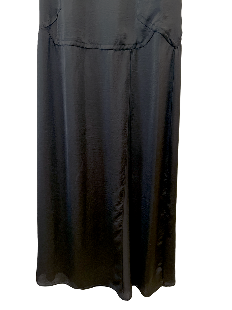 BLACK VEGAN SATIN MAXI SKIRT