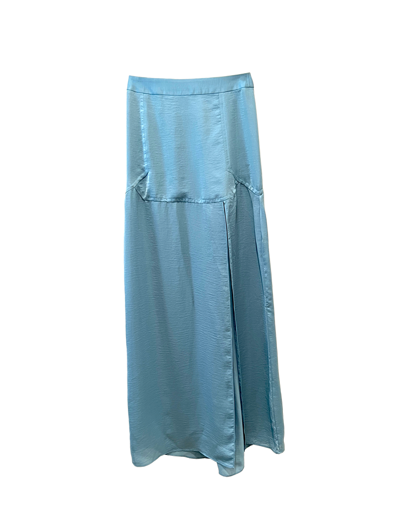 BLUE VEGAN SATIN MAXI SKIRT