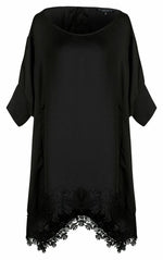 BLACK SATIN and VENICE LACE TRIM TIE BACK TUNIC