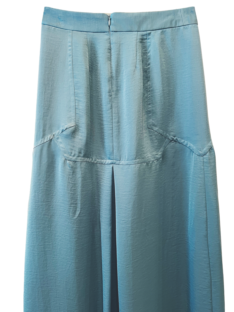 BLUE VEGAN SATIN MAXI SKIRT