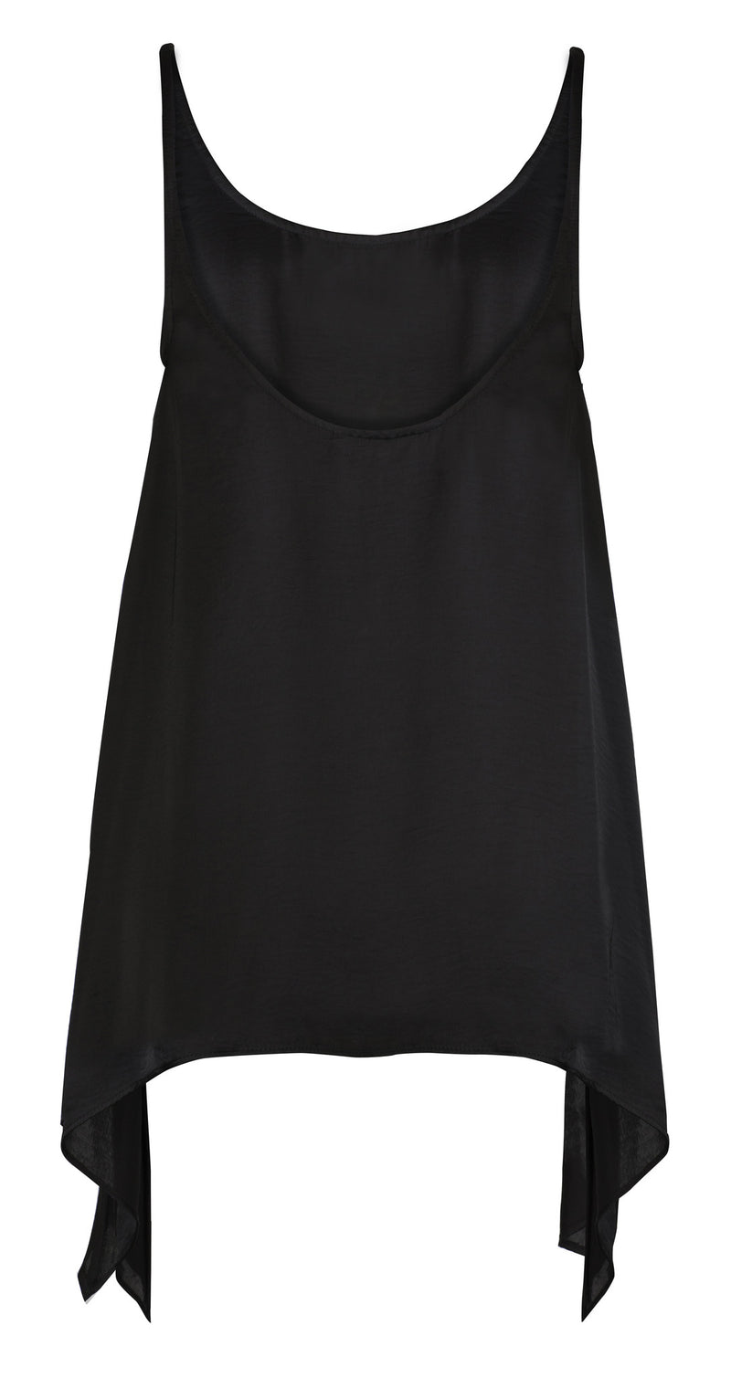 BLACK SATIN SCOOP BACK TANK